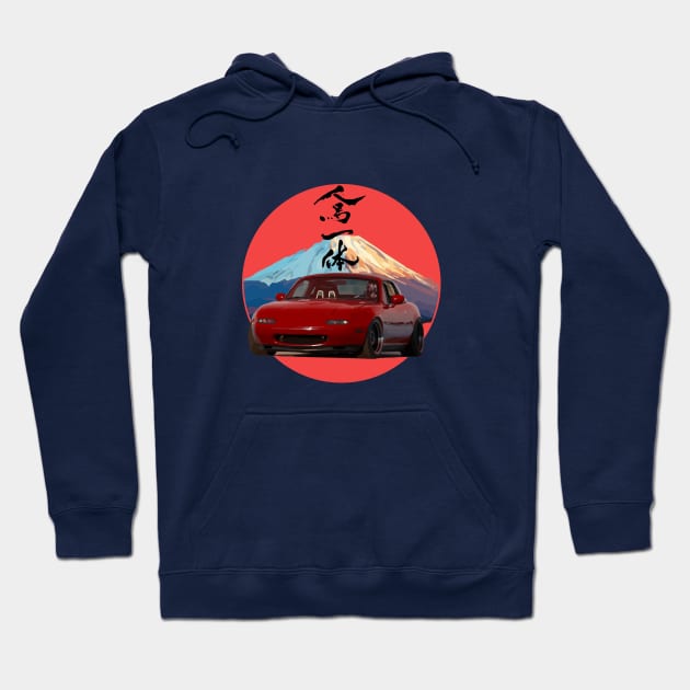 Red Mazda Miata/MX-5 - Mount Fuji Jinba Ittai Roadster Life Hoodie by mudfleap